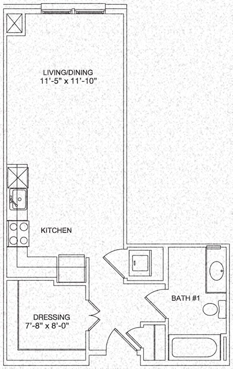 Floor plan for studio, 1 bath, 530 sqft